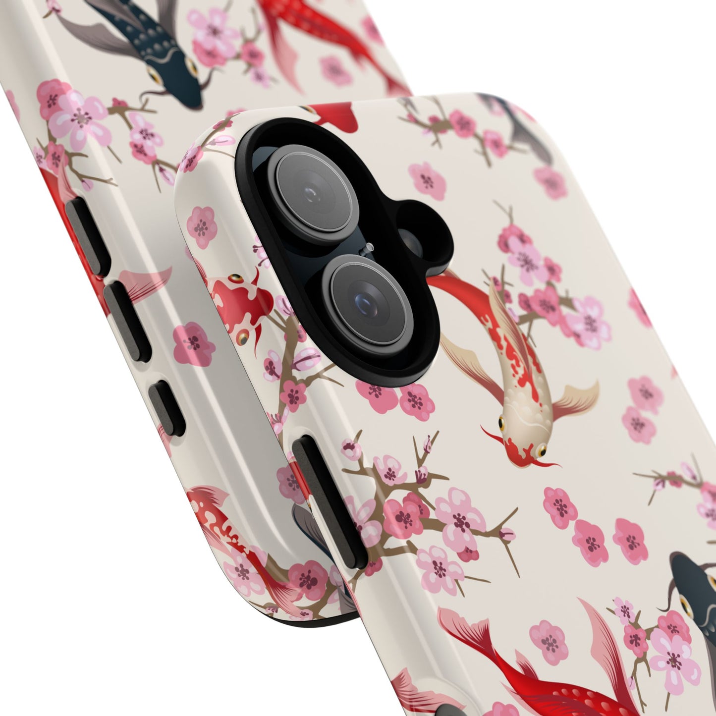 Koi Blossom Tough Phone Case Dual Layer Protective Cover With Shock Absorbent TPU And PC For Cherry Blossom Koi Lovers