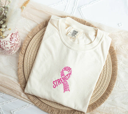 Embroidered Pink Ribbon Breast Cancer Awareness Tee