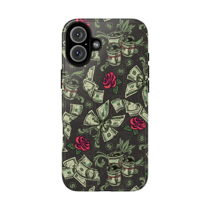 Money And Roses Tough Phone Case For Bold Urban Style Enthusiasts Dual Layer Protection With Cash And Rose Print