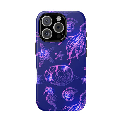 Ocean Glow Neon Sea Creatures Phone Case Dual Layer Shockproof Shield For Ocean Lovers