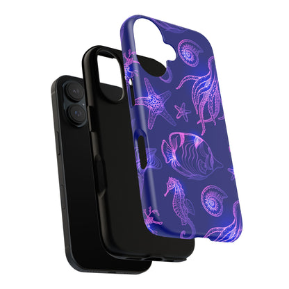 Ocean Glow Neon Sea Creatures Phone Case Dual Layer Shockproof Shield For Ocean Lovers