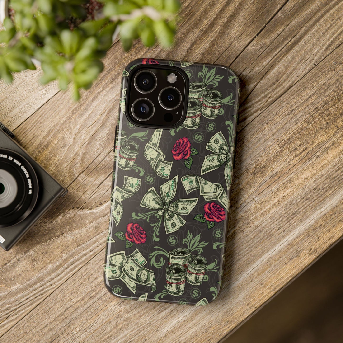 Money And Roses Tough Phone Case For Bold Urban Style Enthusiasts Dual Layer Protection With Cash And Rose Print