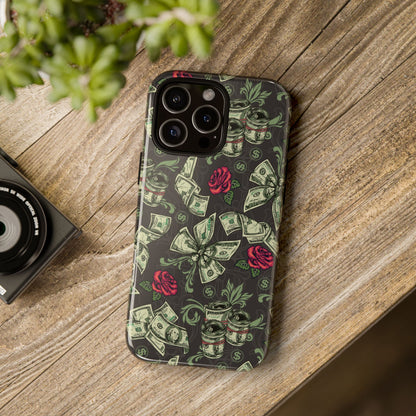 Money And Roses Tough Phone Case For Bold Urban Style Enthusiasts Dual Layer Protection With Cash And Rose Print