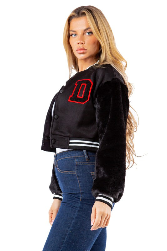 Luxe Faux Fur Letterman Jacket