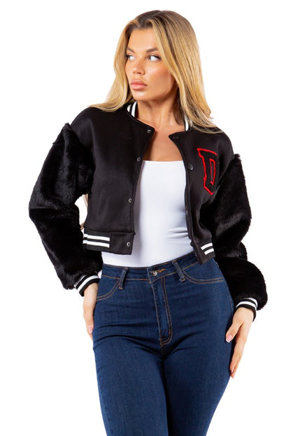 Luxe Faux Fur Letterman Jacket