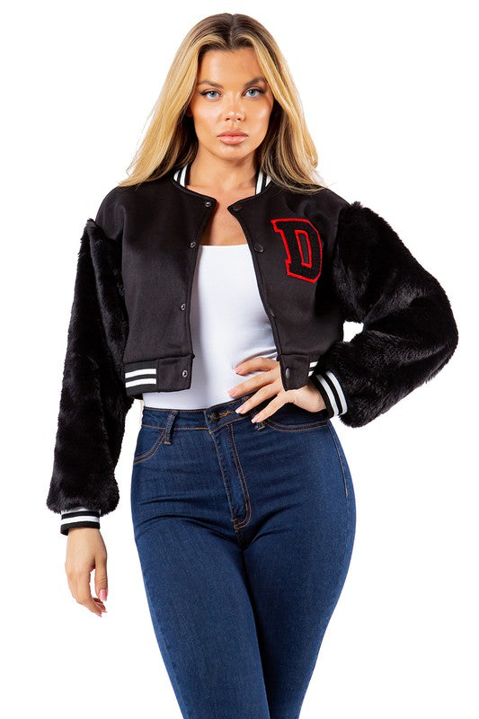 Luxe Faux Fur Letterman Jacket