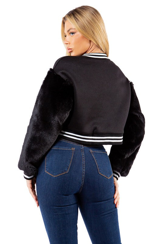 Luxe Faux Fur Letterman Jacket