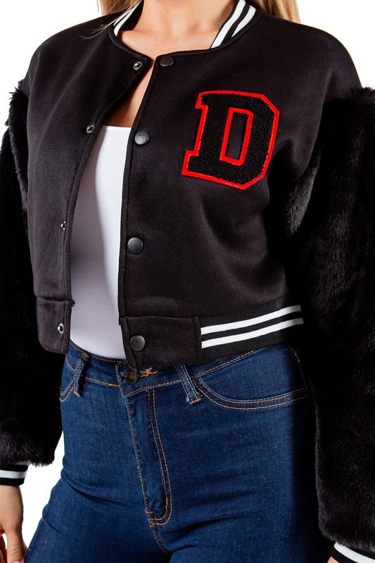 Luxe Faux Fur Letterman Jacket