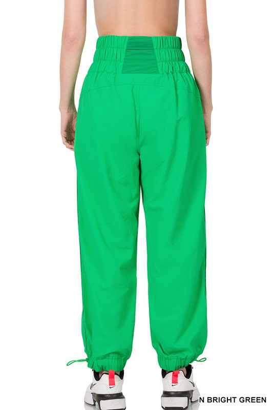 Windbreaker Smocked High Waistband Jogger Pants Zenana