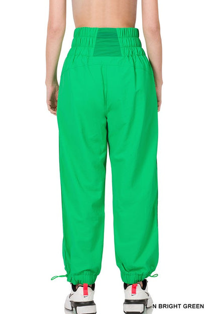 Windbreaker Smocked High Waistband Jogger Pants Zenana