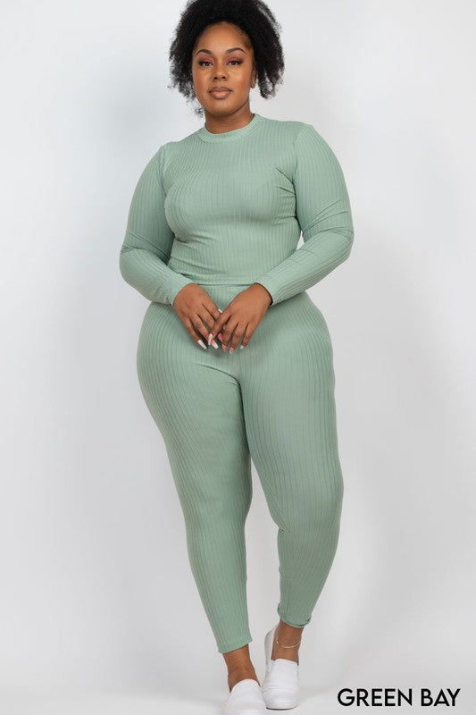 Effortlessly Chic Ribbed Mock Neck Leggings Set – Plus Size, Multiple Colors