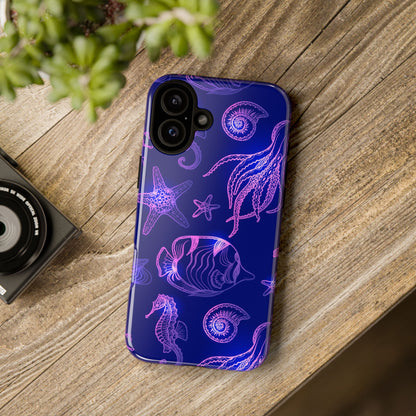 Ocean Glow Neon Sea Creatures Phone Case Dual Layer Shockproof Shield For Ocean Lovers