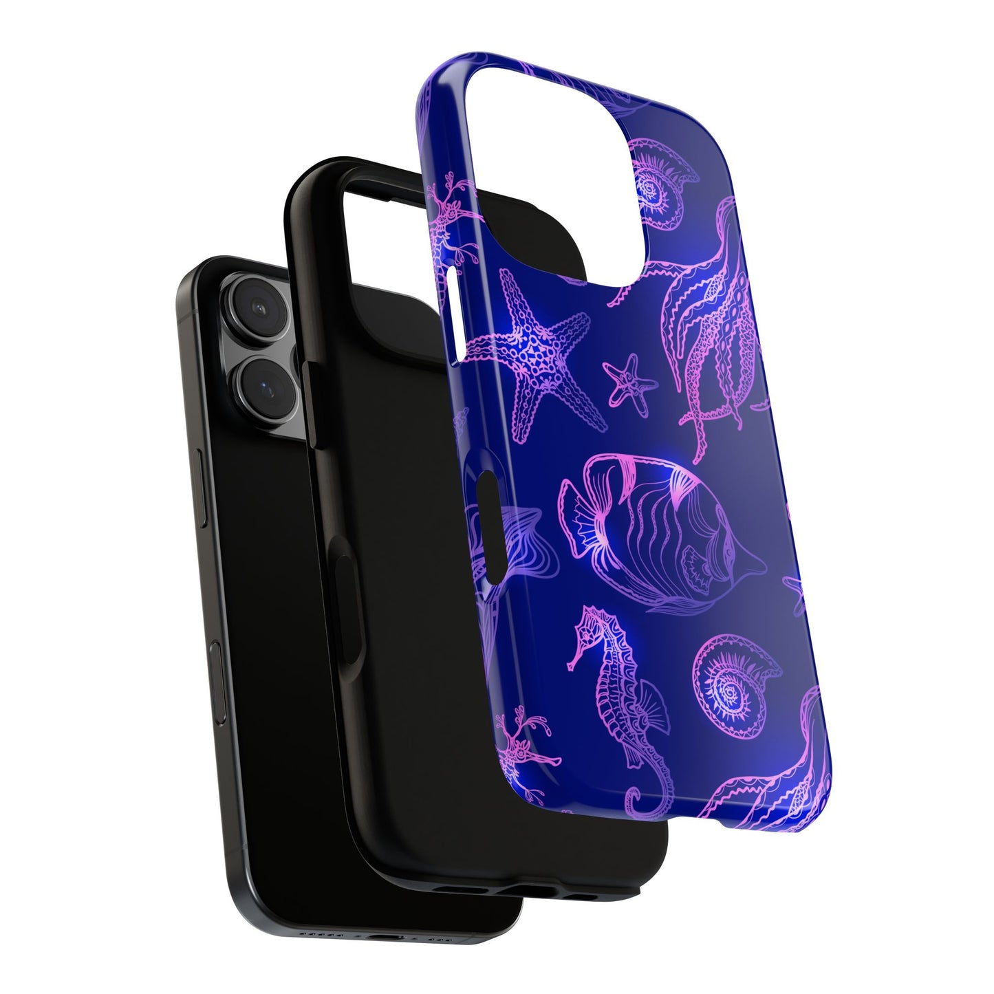 Ocean Glow Neon Sea Creatures Phone Case Dual Layer Shockproof Shield For Ocean Lovers