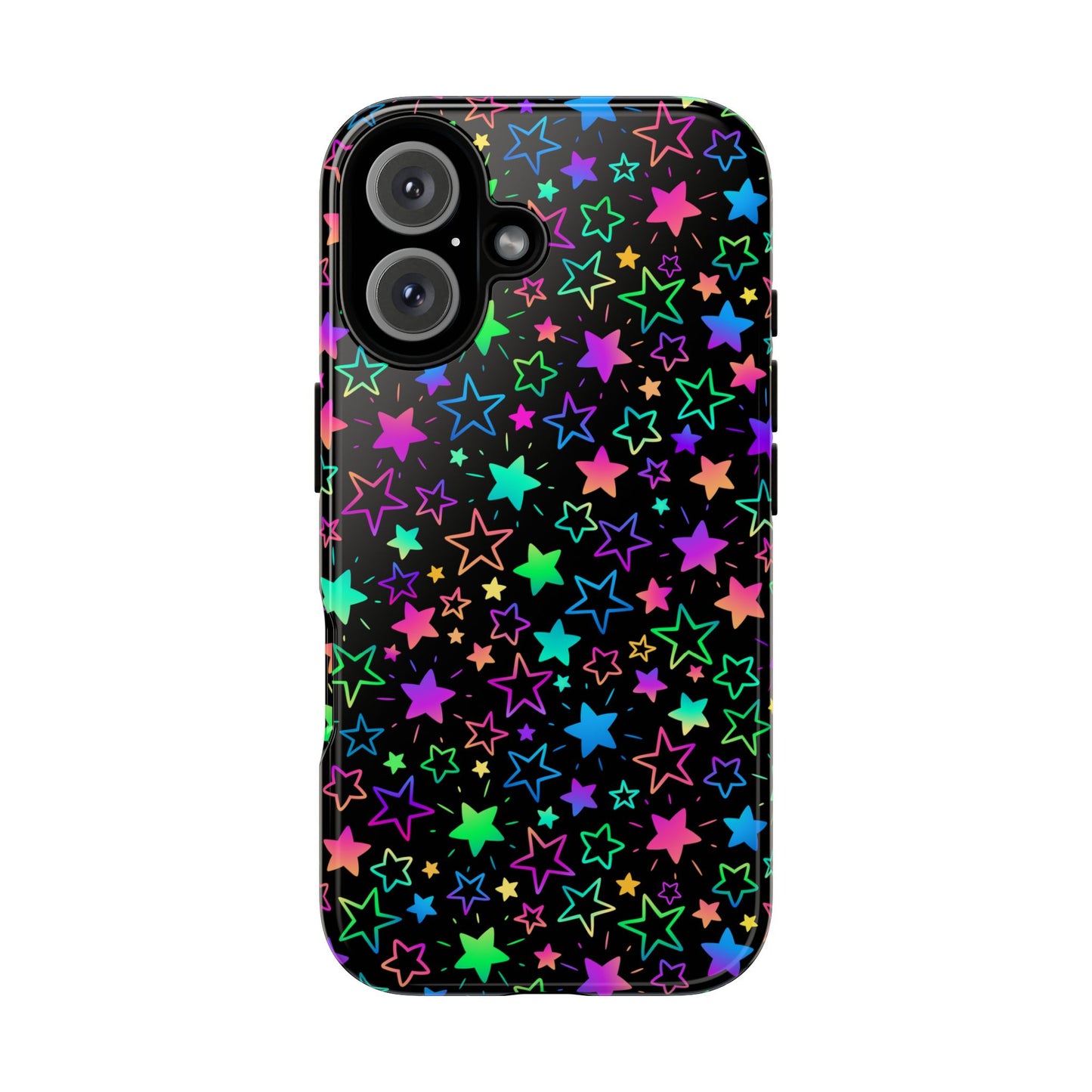 Starburst Neon Phone Case Protective Dual Layer Shock Absorption With Colorful Glow Stars For Trendy Nightlife Fans
