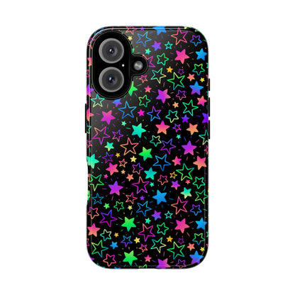 Starburst Neon Phone Case Protective Dual Layer Shock Absorption With Colorful Glow Stars For Trendy Nightlife Fans