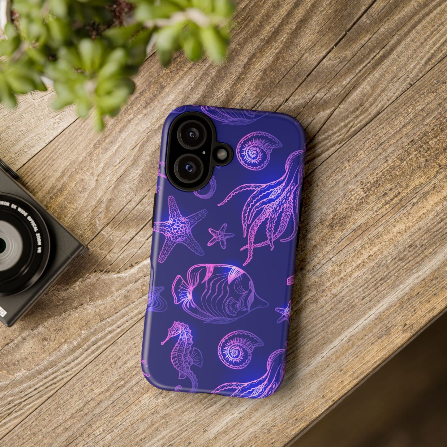 Ocean Glow Neon Sea Creatures Phone Case Dual Layer Shockproof Shield For Ocean Lovers