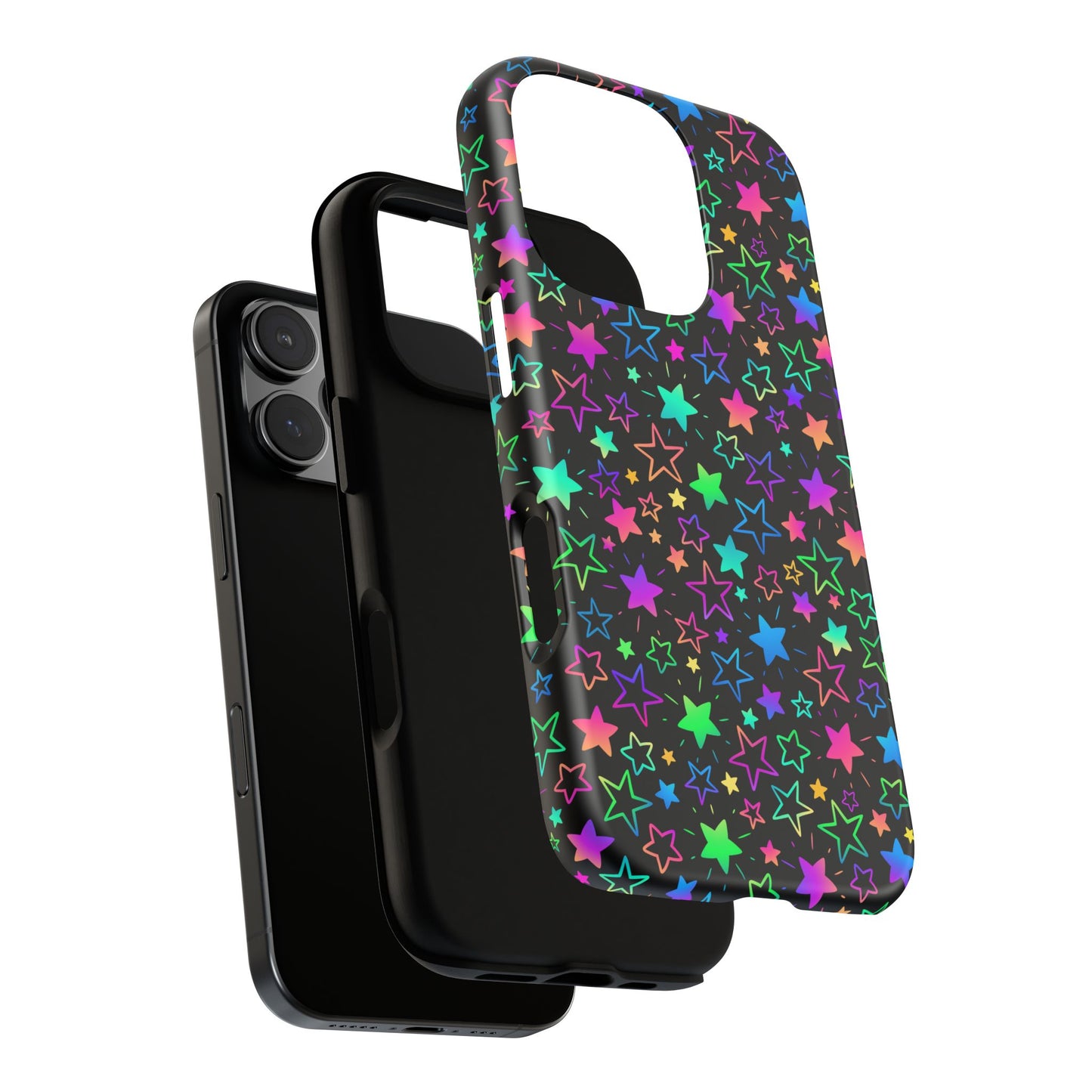 Starburst Neon Phone Case Protective Dual Layer Shock Absorption With Colorful Glow Stars For Trendy Nightlife Fans