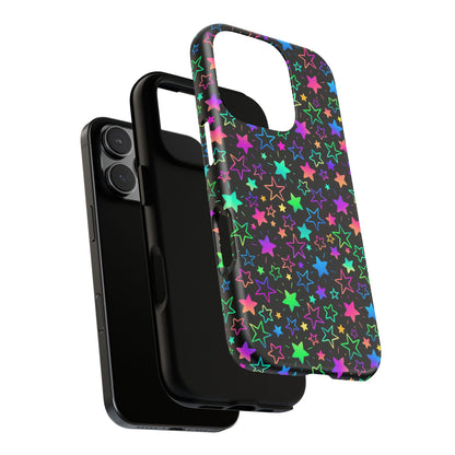 Starburst Neon Phone Case Protective Dual Layer Shock Absorption With Colorful Glow Stars For Trendy Nightlife Fans