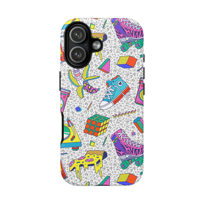 Retro 90s Pattern Phone Case — Roller Skates, Rubik Cube & Cassette Design