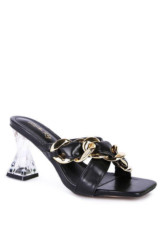 Day In London: Clear Heel Gold Chain Sandals