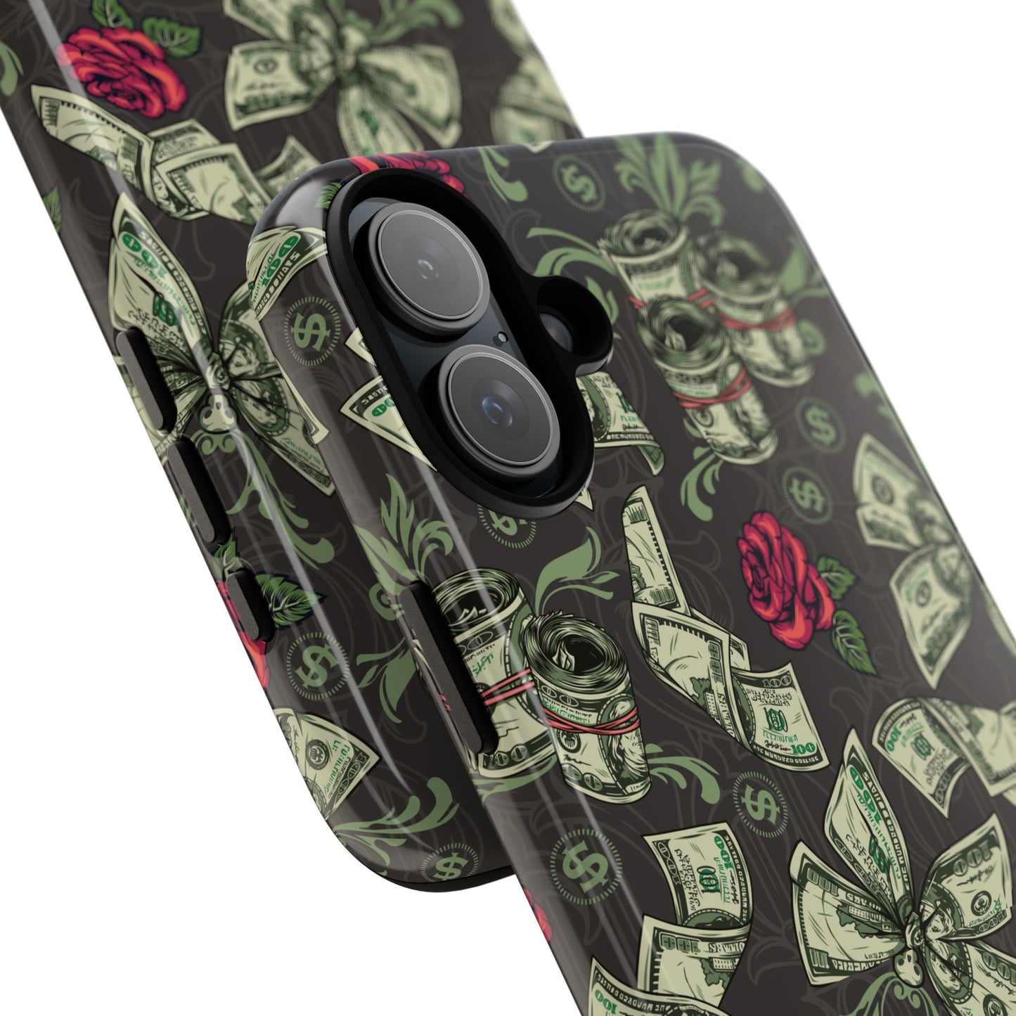 Money And Roses Tough Phone Case For Bold Urban Style Enthusiasts Dual Layer Protection With Cash And Rose Print