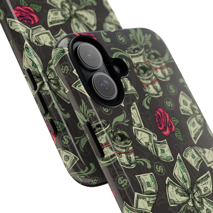 Money And Roses Tough Phone Case For Bold Urban Style Enthusiasts Dual Layer Protection With Cash And Rose Print