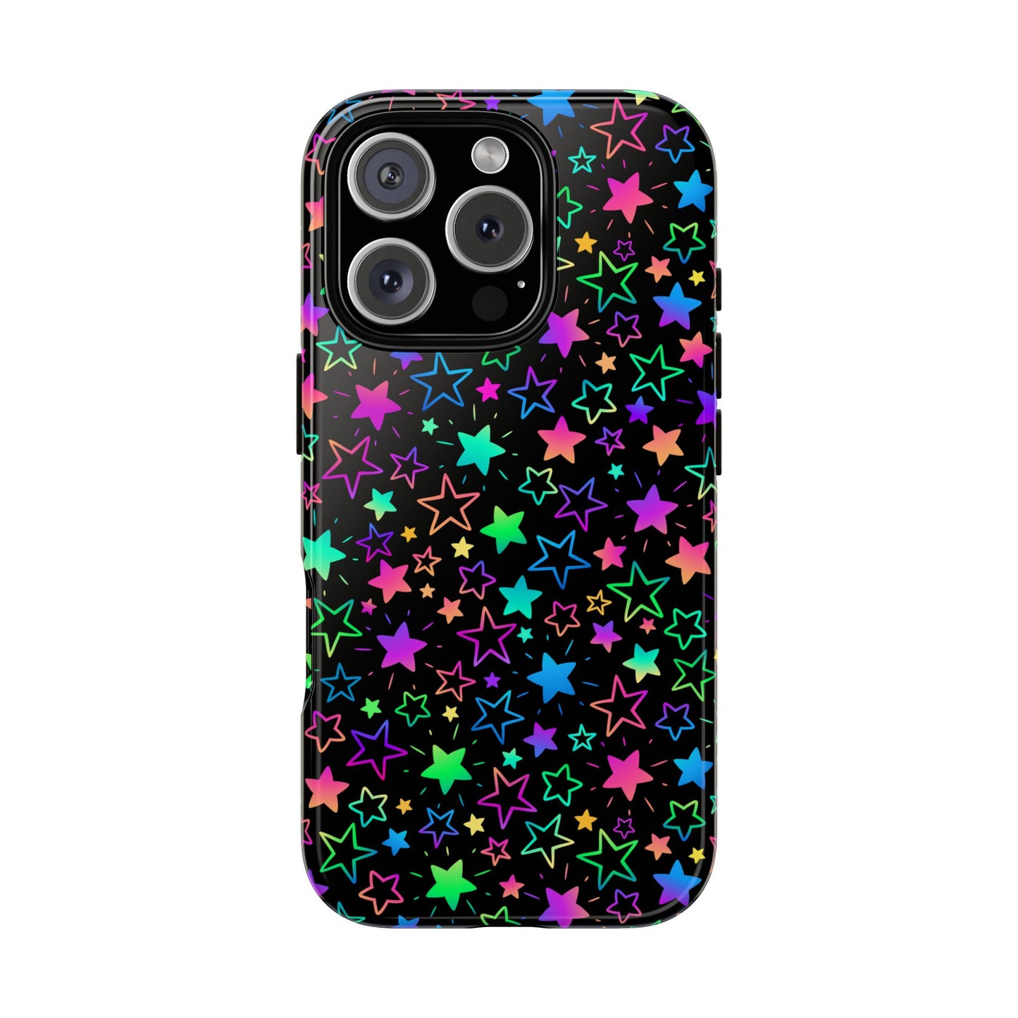 Starburst Neon Phone Case Protective Dual Layer Shock Absorption With Colorful Glow Stars For Trendy Nightlife Fans
