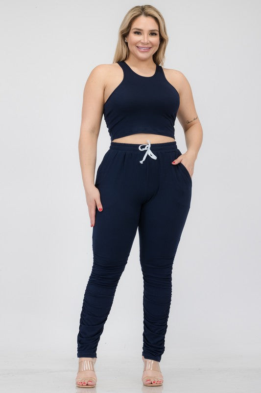 Plus Size Luxe Tank & Ruched Pants Set - Trendy, Comfy, Chic!