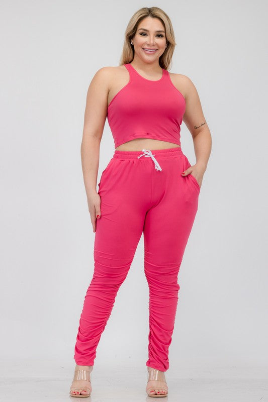 Plus Size Luxe Tank & Ruched Pants Set - Trendy, Comfy, Chic!