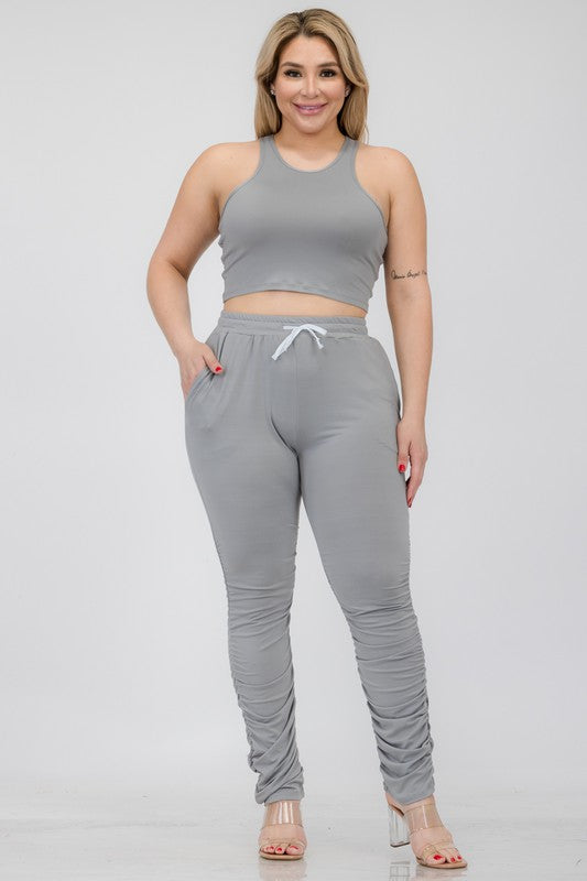 Plus Size Luxe Tank & Ruched Pants Set - Trendy, Comfy, Chic!