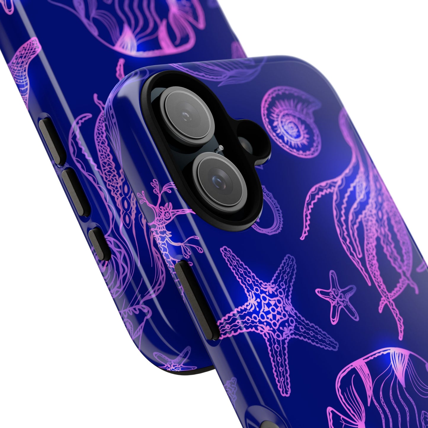 Ocean Glow Neon Sea Creatures Phone Case Dual Layer Shockproof Shield For Ocean Lovers