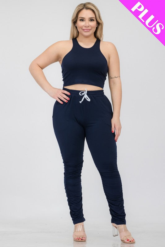 Plus Size Luxe Tank & Ruched Pants Set - Trendy, Comfy, Chic!