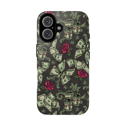 Money And Roses Tough Phone Case For Bold Urban Style Enthusiasts Dual Layer Protection With Cash And Rose Print