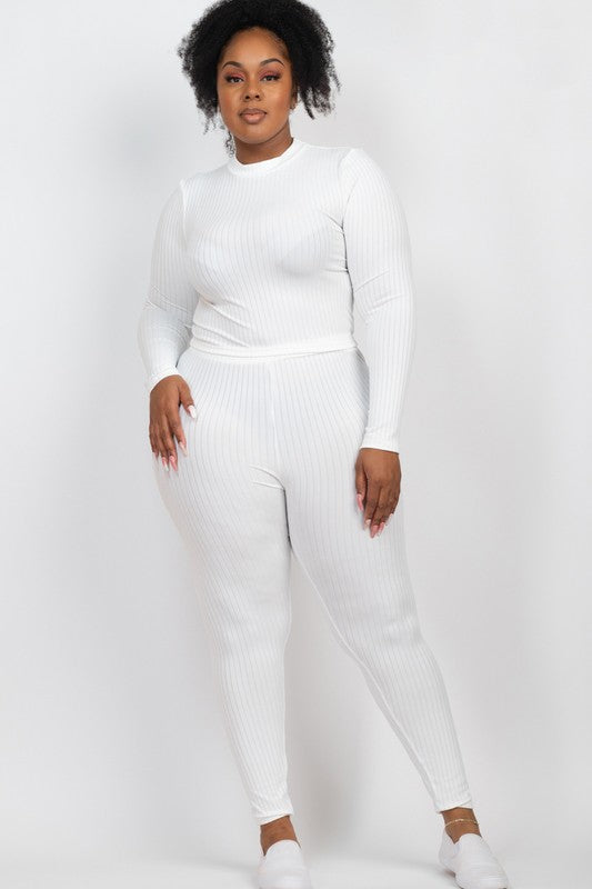 Effortlessly Chic Ribbed Mock Neck Leggings Set – Plus Size, Multiple Colors