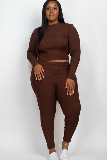 Effortlessly Chic Ribbed Mock Neck Leggings Set – Plus Size, Multiple Colors