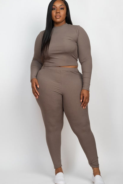 Effortlessly Chic Ribbed Mock Neck Leggings Set – Plus Size, Multiple Colors