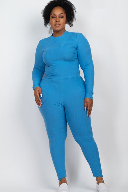 Effortlessly Chic Ribbed Mock Neck Leggings Set – Plus Size, Multiple Colors