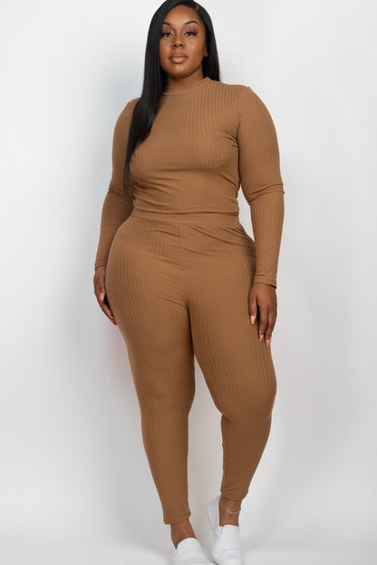 Effortlessly Chic Ribbed Mock Neck Leggings Set – Plus Size, Multiple Colors