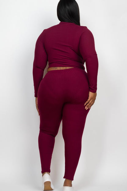 Effortlessly Chic Ribbed Mock Neck Leggings Set – Plus Size, Multiple Colors