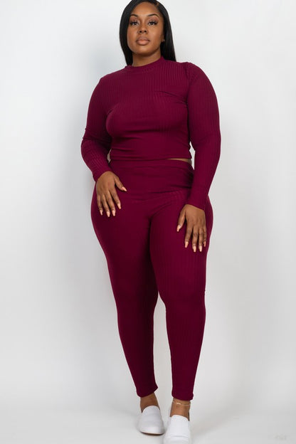 Effortlessly Chic Ribbed Mock Neck Leggings Set – Plus Size, Multiple Colors