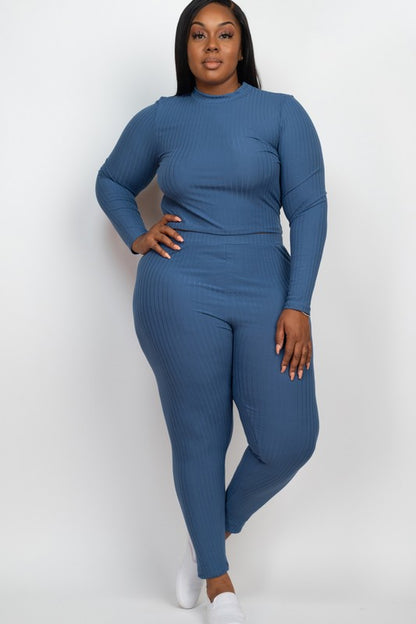 Effortlessly Chic Ribbed Mock Neck Leggings Set – Plus Size, Multiple Colors