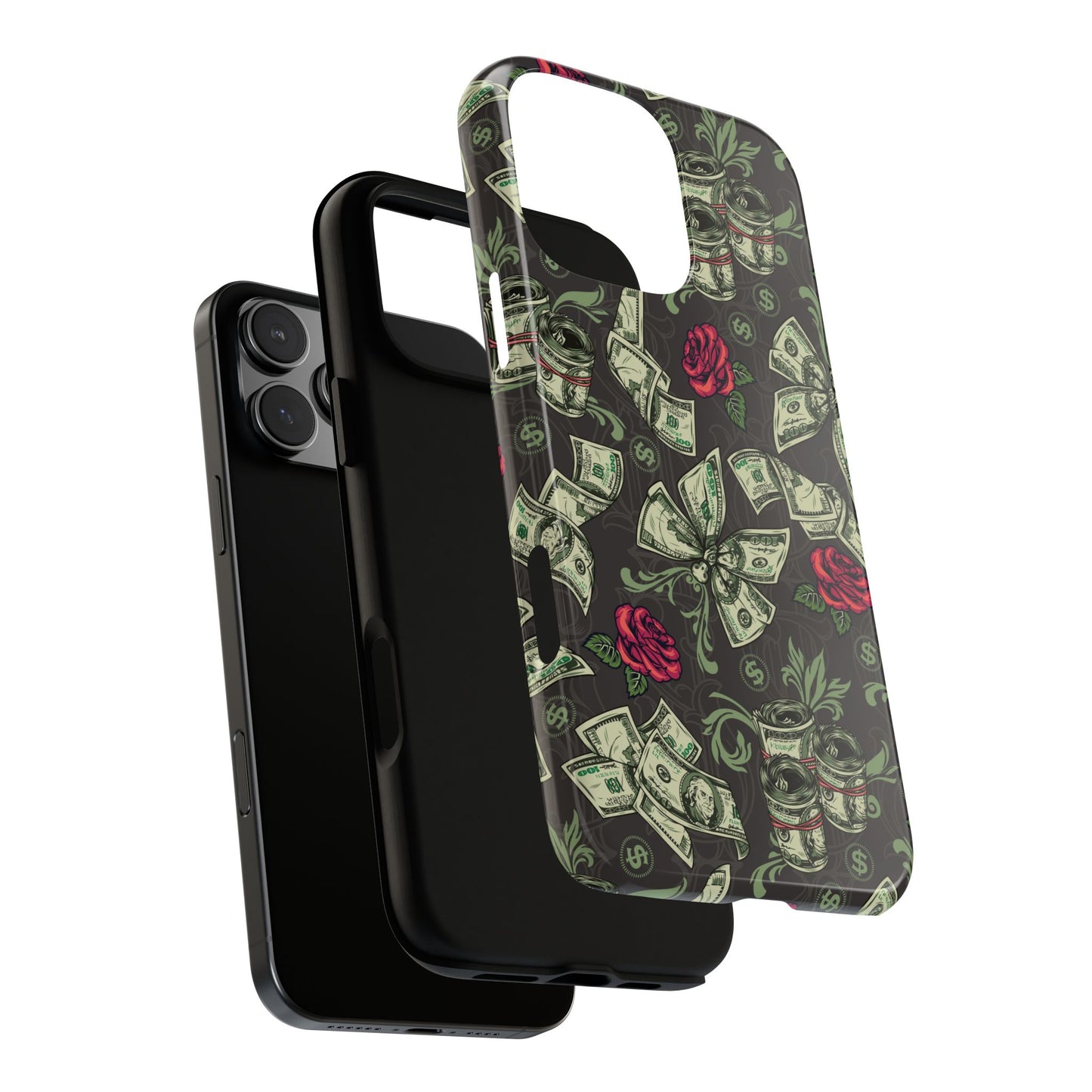 Money And Roses Tough Phone Case For Bold Urban Style Enthusiasts Dual Layer Protection With Cash And Rose Print