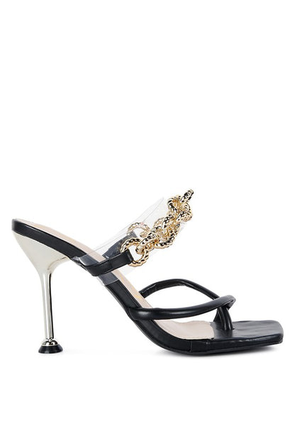 Social Bee Link Chain Embellished Heel Sandals