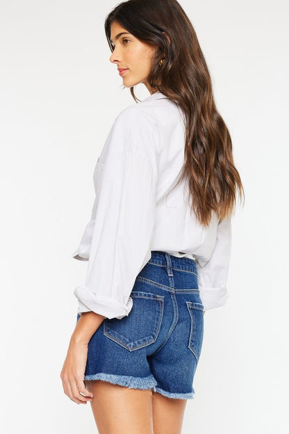 High Rise No Stitch Frayed Hem Shorts KanCan