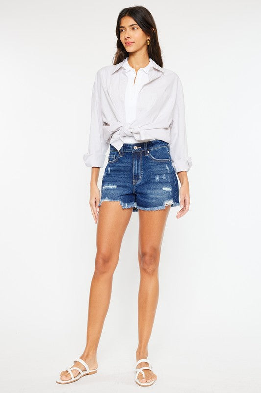 High Rise No Stitch Frayed Hem Shorts KanCan