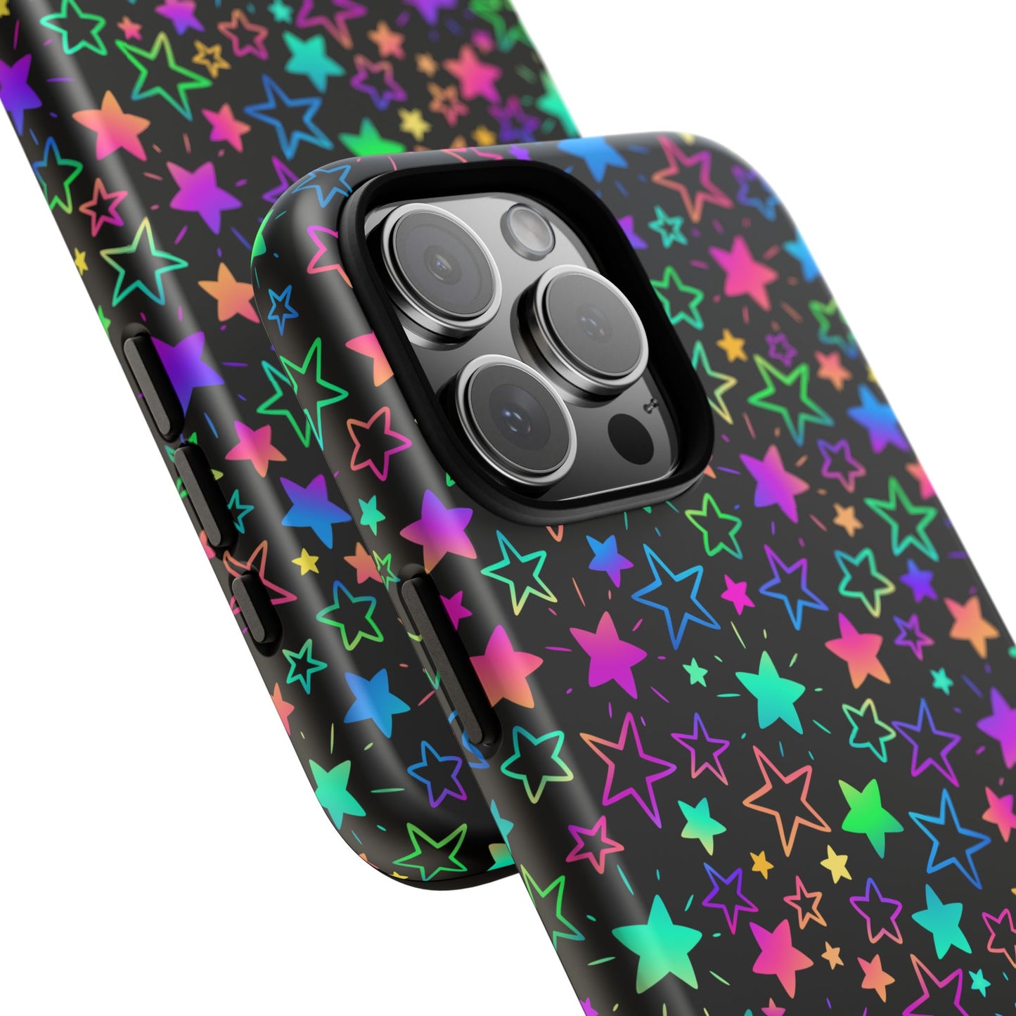 Starburst Neon Phone Case Protective Dual Layer Shock Absorption With Colorful Glow Stars For Trendy Nightlife Fans
