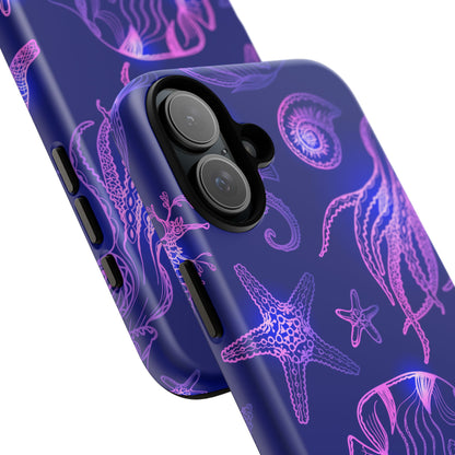 Ocean Glow Neon Sea Creatures Phone Case Dual Layer Shockproof Shield For Ocean Lovers