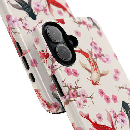 Koi Blossom Tough Phone Case Dual Layer Protective Cover With Shock Absorbent TPU And PC For Cherry Blossom Koi Lovers