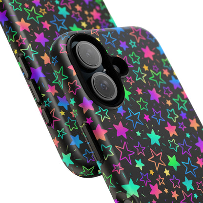 Starburst Neon Phone Case Protective Dual Layer Shock Absorption With Colorful Glow Stars For Trendy Nightlife Fans