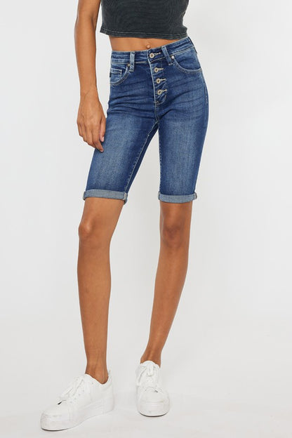 High Rise Cuff Bermuda Jeans KanCan